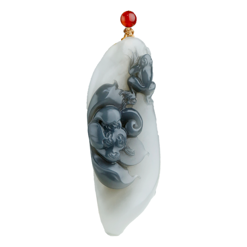 玉友和田玉烟紫荷花青蛙吊坠孤品