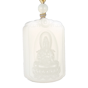 玉友和田玉藕粉观音吊坠男款仿古瑞兽法轮观玉坠自在菩萨玉石挂件