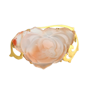 玉友南红荷花胸针女款K金镶嵌玛瑙芙蓉花佩饰玉石玉器饰品附证书