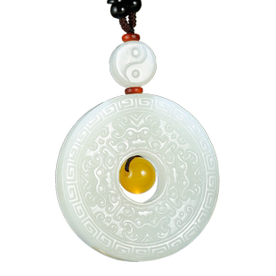 玉友和田玉饕餮仿古纹玉璧吊坠男女款玉坠玉佩玉石玉器挂件附证书