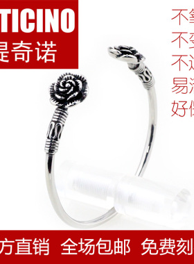 TICINO缇奇诺热销复古做旧玫瑰花头不褪色精钢手镯生日礼物饰品
