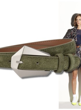 军绿色磨砂牛皮装饰腰带废土风女牛仔裤皮裤连衣裙2.3厘米小皮带