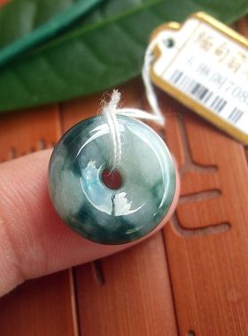 70855天然A货翡翠玉16.5飘花算珠小玉扣平安扣吊坠缅甸玉实物拍图