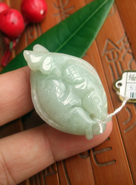 71360假一赔三 缅甸玉天然A货翡翠玉 双鱼大吊坠 实拍图 连年有余