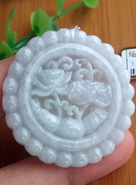 98206玉琳阁缅甸玉实物拍图天然A货翡翠玉莲藕荷叶荷花吊坠牌送证