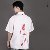 古阿新国潮 原创国风鱼跃龙门男女情侣衬衣百搭潮衬衫