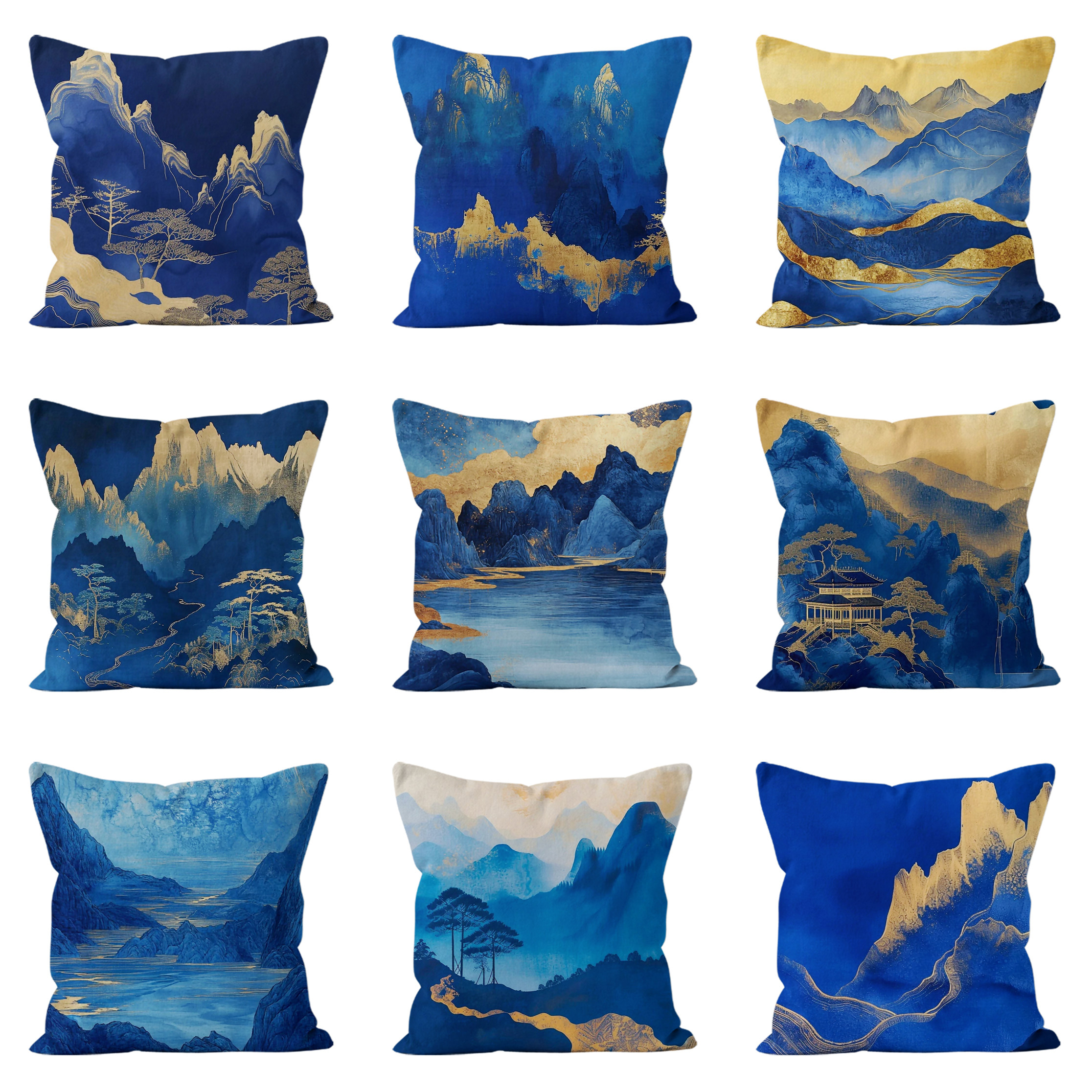 中式千里江山图山水抱枕中国风国潮轻奢靠垫护腰沙发客厅座椅靠背
