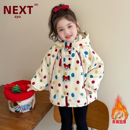 NEXT ZYU官方正品女童卡通夹棉外套新款秋冬加厚保暖连帽上衣棉衣