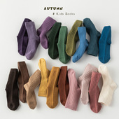 儿童彩色袜子春秋冬季 韩版 女童复古纯色INS男童学院风宝宝中筒袜