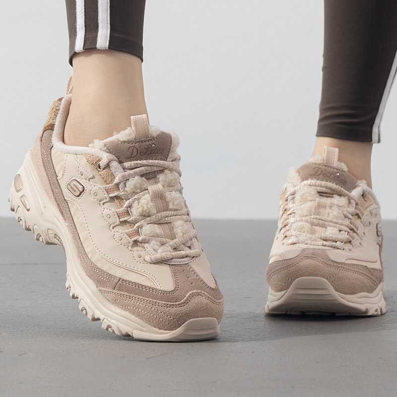 2024冬季新款斯凯奇女鞋D'LITE时尚经典熊猫鞋加绒保暖棉鞋150240