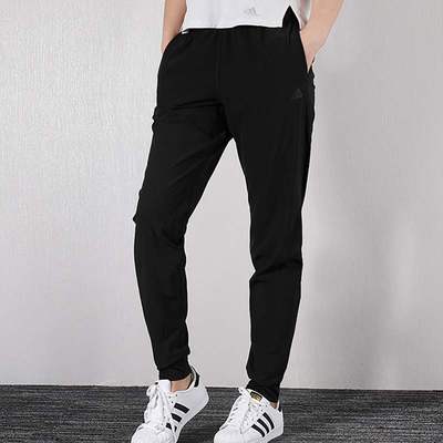 阿迪达斯黑色休闲小脚裤长裤