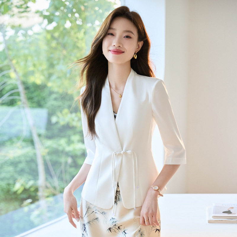 春夏新款无领七分袖修身小西装女