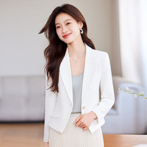 白色小西装外套女春秋收腰西服