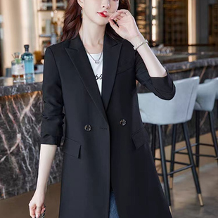 高级感黑色西装风衣外套女春秋2025新款修身西服女中长款上衣秋季