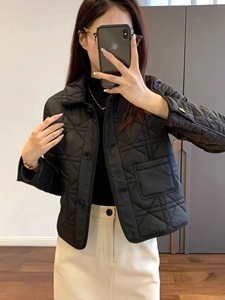 黑色小香风棉衣外套女2024秋冬新款菱格短款单排扣轻薄棉服上衣