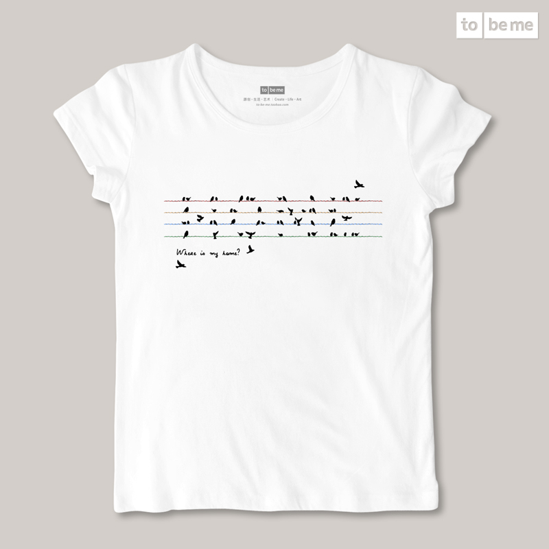 ToBeMe－原创设计短袖T恤纯棉宽松 白灰色【环保主题-home 】女款