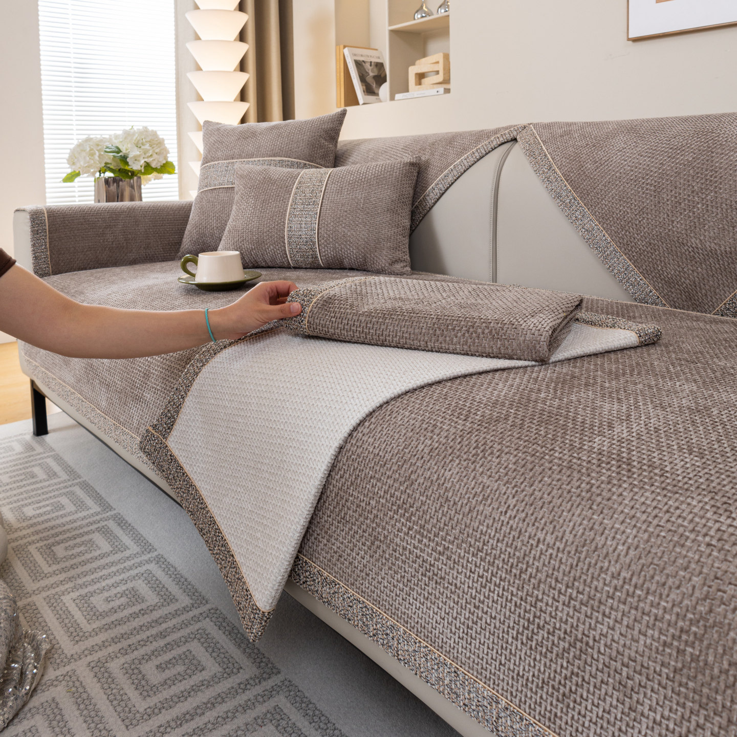 新款现代轻奢皮沙发垫四季通用简约高端盖布防滑雪尼尔坐垫套罩巾,居家布艺,沙发垫,淘宝优惠券,粉丝福利购,淘宝优惠卷