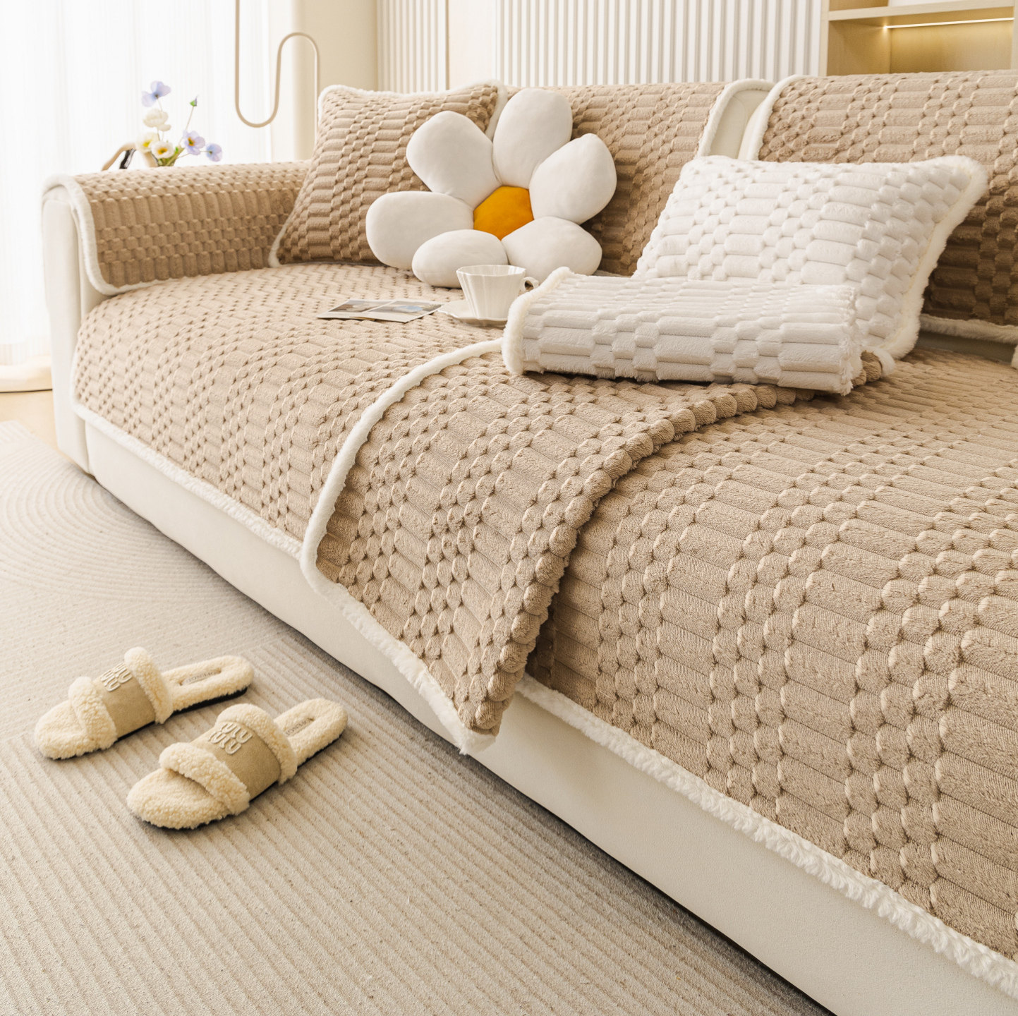 奶油风毛绒沙发垫2026新款秋冬季加厚盖巾盖布固定防滑直排坐垫子,居家布艺,沙发垫,淘宝优惠券,粉丝福利购,淘宝优惠卷