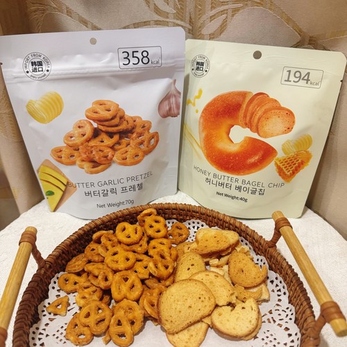韩国进口k-choice蜂蜜黄油贝果片蒜香面包干碱水结型饼干芝士洋葱