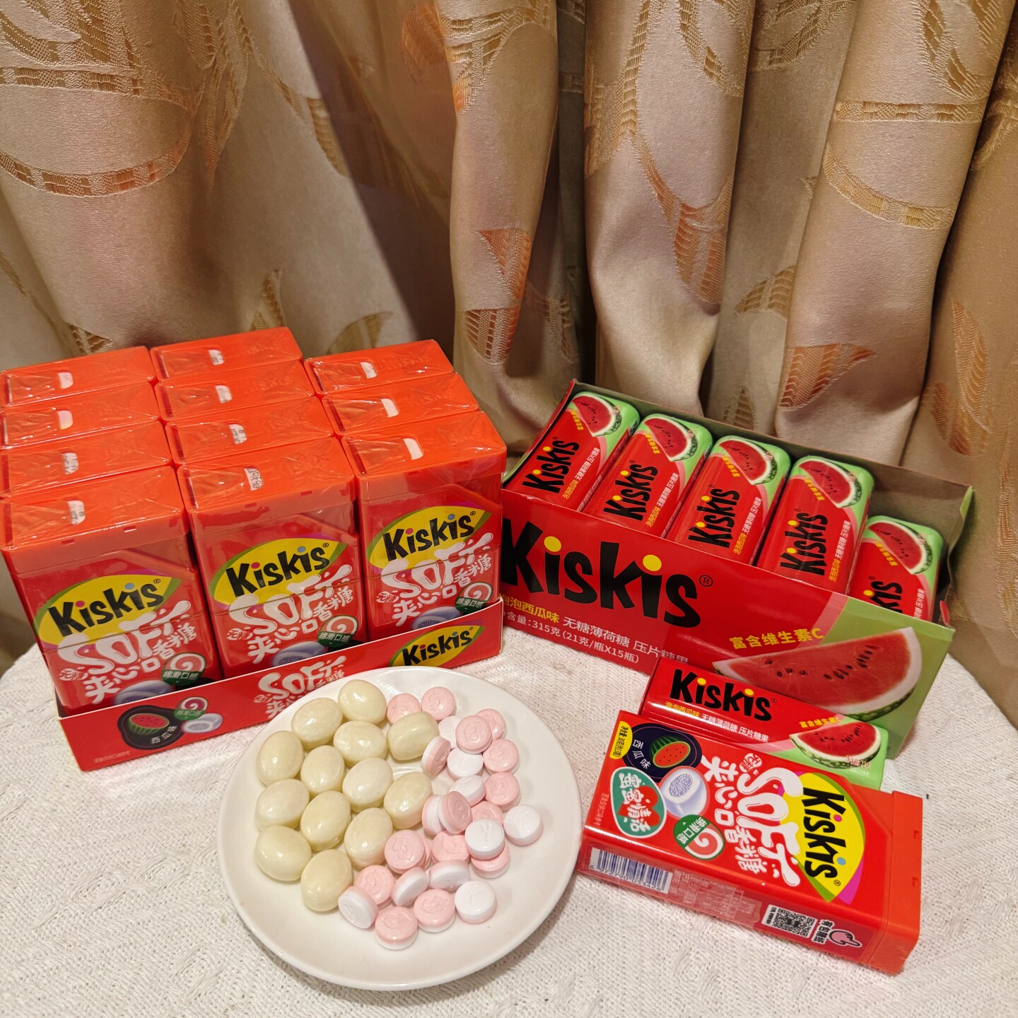 酷滋KISKIS无糖夹心口香糖薄荷糖压片糖果西瓜味解馋办公室小零食