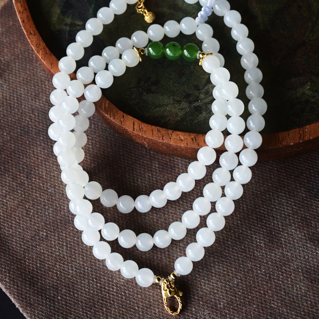 一斤钻戒 天然和田白玉手链项链两用款 万能链设计 925银碧玉配饰