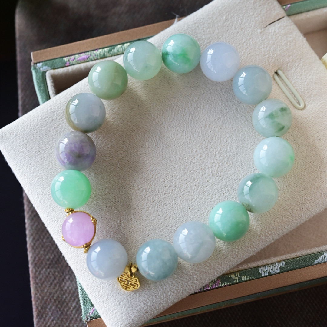 一斤钻戒 天然缅甸A货翡翠手串 翡翠大圆珠手串 紫锂辉18k金,珠宝/钻石/翡翠,手链/手串,淘宝优惠券,粉丝福利购,淘宝优惠卷