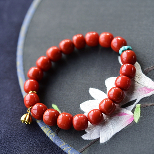 一斤钻戒满色满肉柿子红18k+24k金天然无优化原矿南红老型珠手链