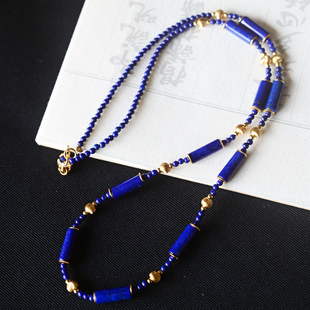 一斤钻戒 天然青金石手链项链 颜色幽蓝明艳 925银小米珠 显白