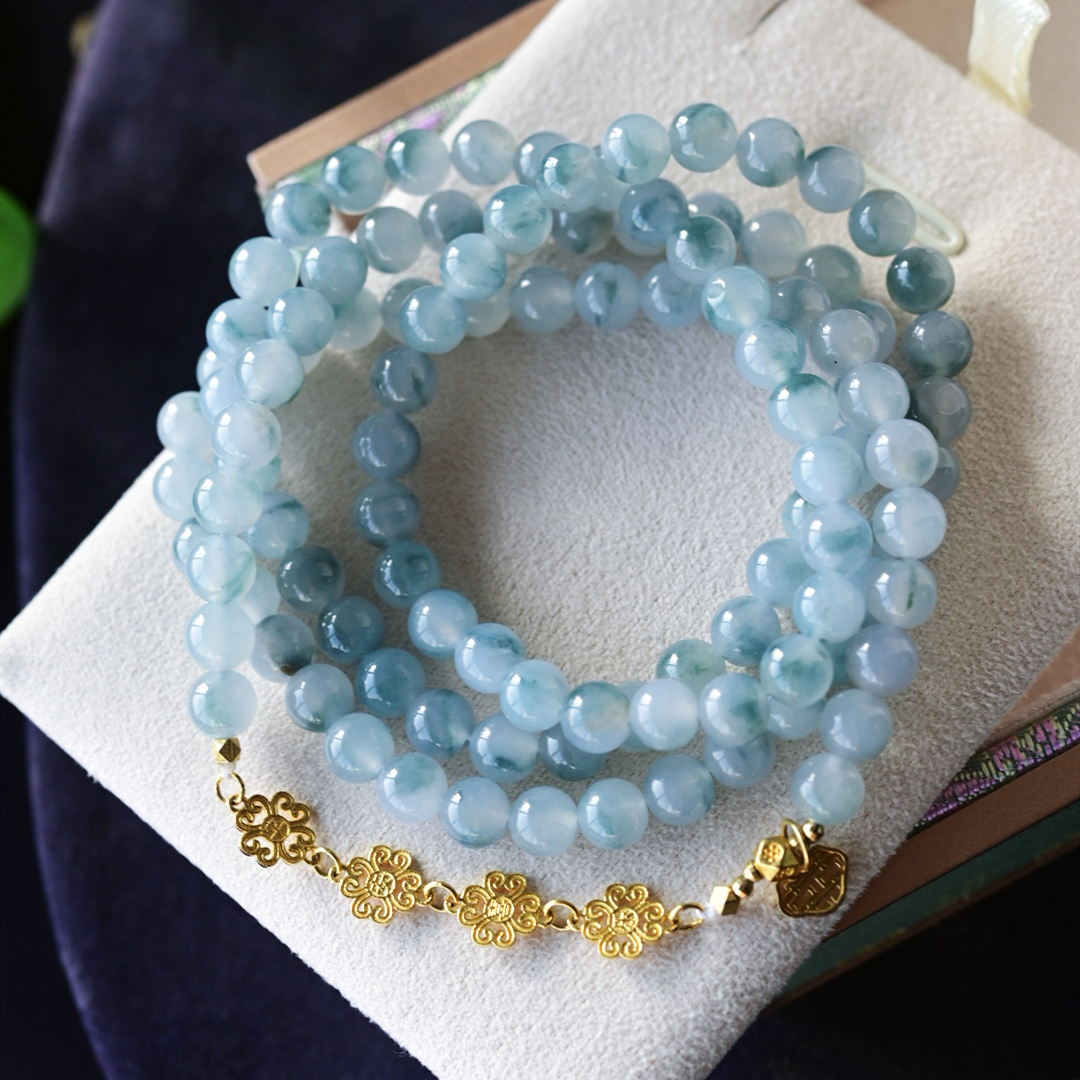 一斤钻戒 天然缅甸A货翡翠手链项链 毛衣链 翡翠飘花 18k金