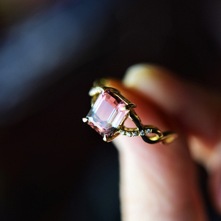 一斤钻戒 无优化天然原矿西瓜碧玺戒指 18k厚金镶嵌 港码圈口14