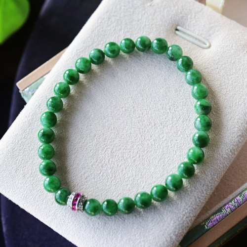 一斤钻戒 天然缅甸A货翡翠手串 冰阳绿翡翠圆珠串