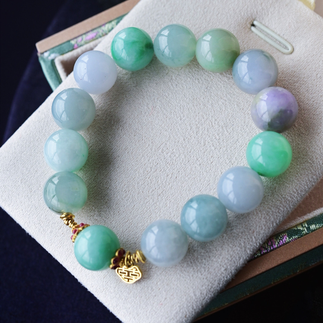 一斤钻戒 天然缅甸A货翡翠手串  霸气的大圆珠翡翠手串 18k金