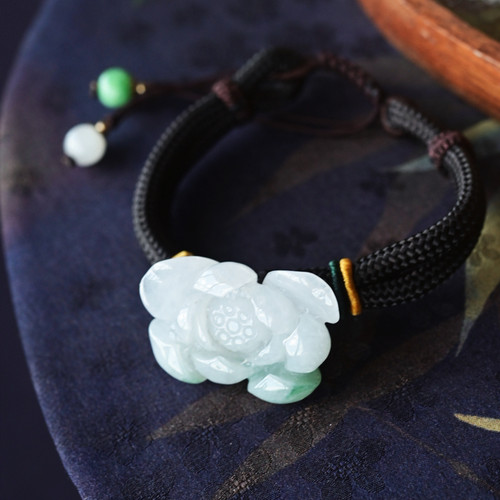 一斤钻戒 天然缅甸A货翡翠手链 手工精雕翡翠花花 立体有型