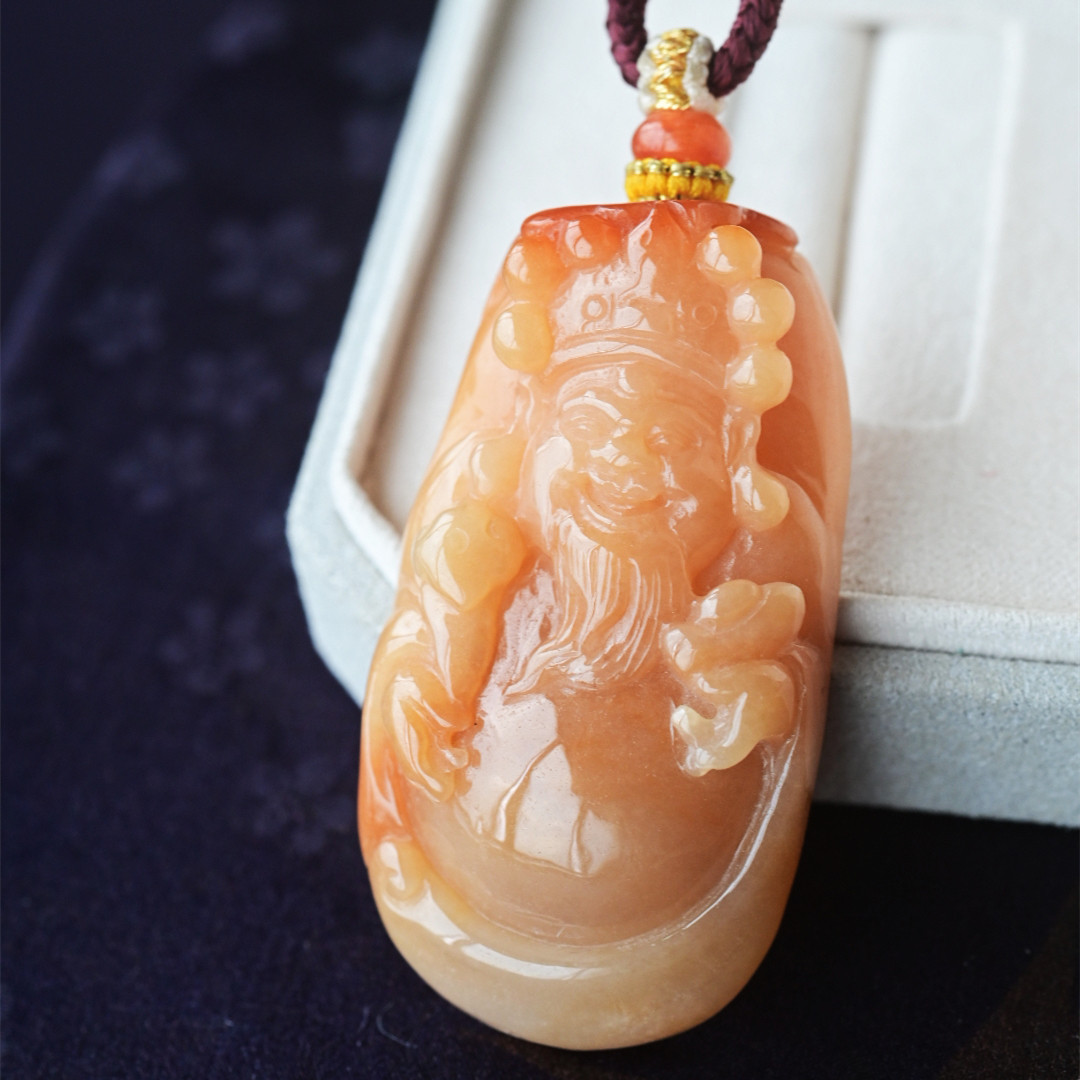 一斤钻戒 天然缅甸A货翡翠吊坠 冰红翡财神吊坠 立体有型