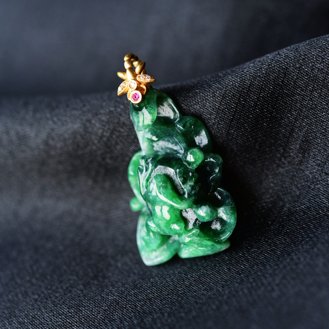 一斤钻戒天然缅甸A货翡翠18K金