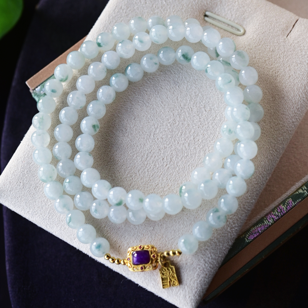 一斤钻戒 天然缅甸A货翡翠手链项链 毛衣链 18k金舒俱来项链