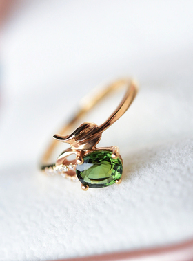 一斤钻戒 gao品质天然原矿绿碧玺戒指 18K厚金镶嵌 港码圈口13