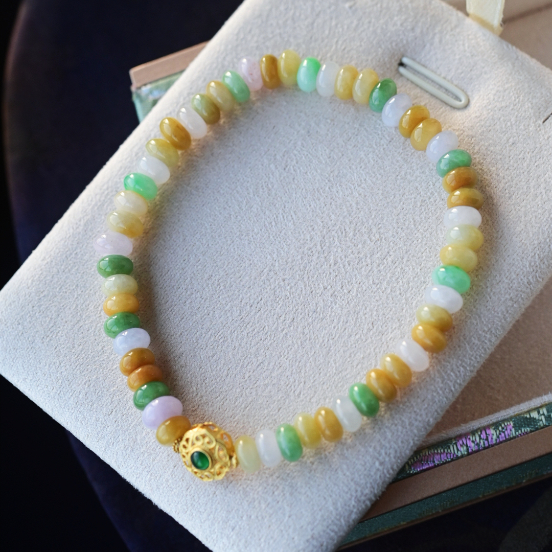 一斤钻戒 天然缅甸A货翡翠手串手链 算牌珠链 18k金