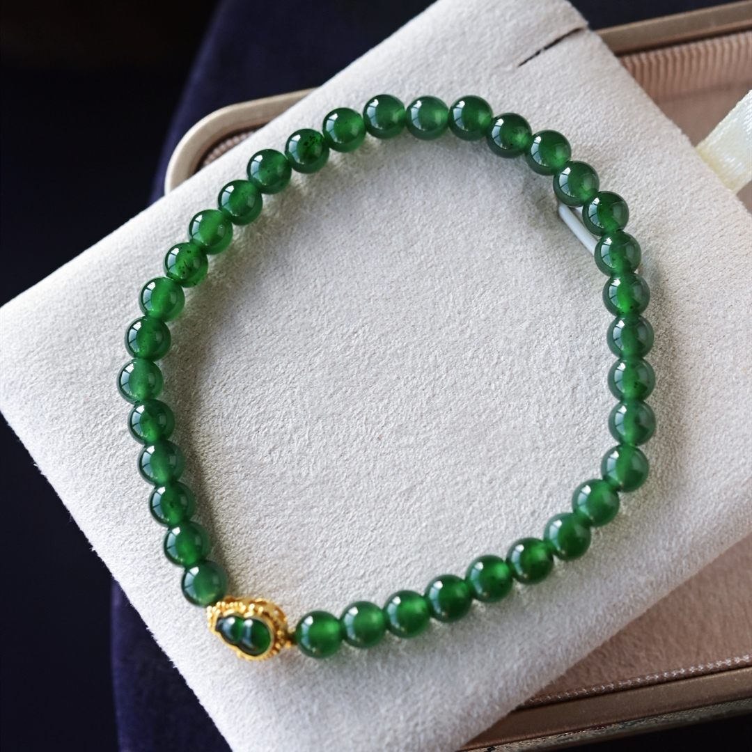 一斤钻戒 天然A货翡翠手链手串 冰辣阳珠串 18k金