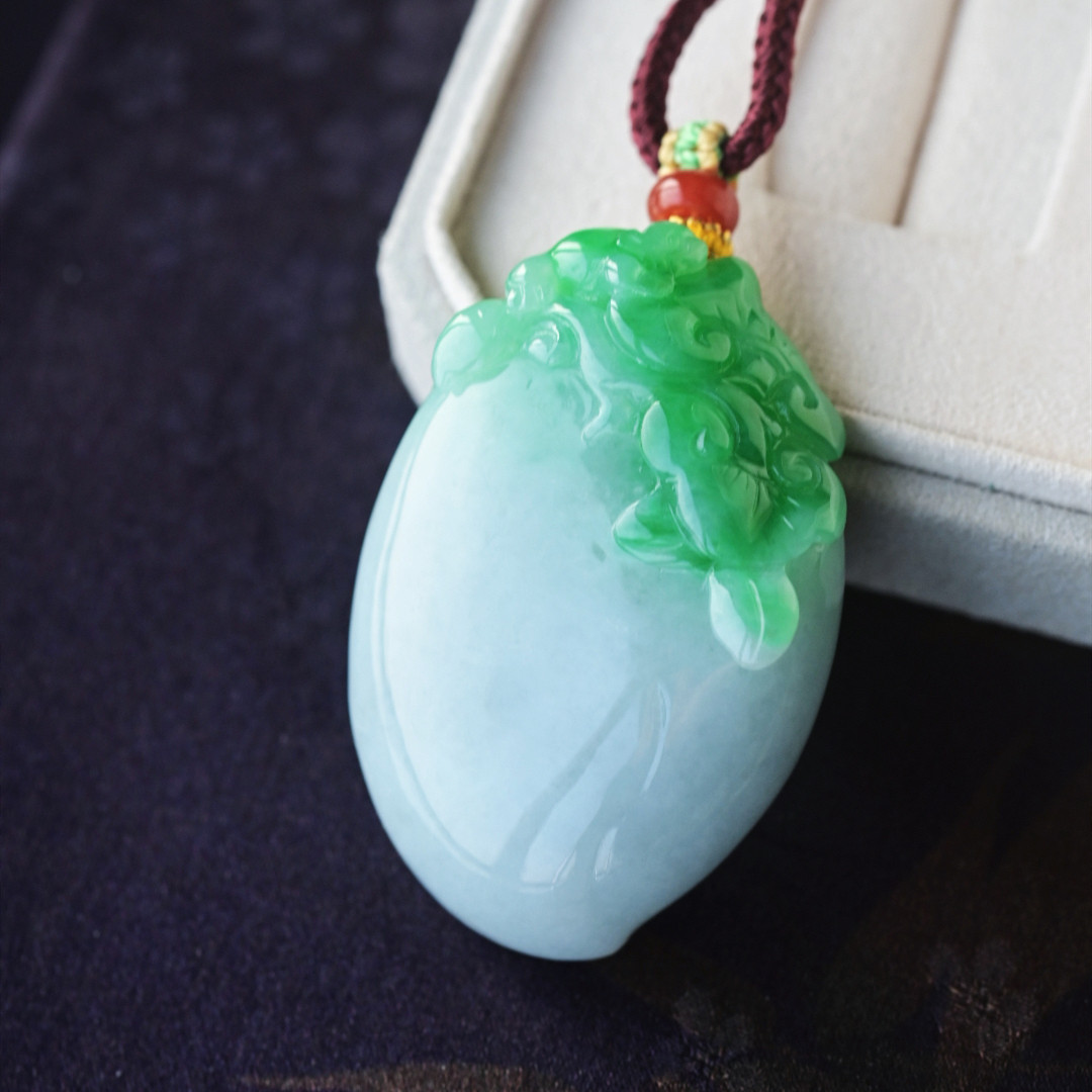 一斤钻戒 一物一图 天然缅甸A货翡翠吊坠 飘阳色寿桃坠 简约大气