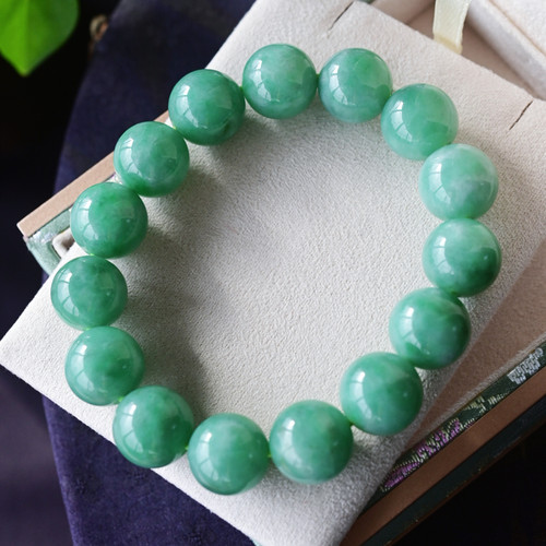 一斤钻戒 天然缅甸A货翡翠手串  满色冰绿大圆珠