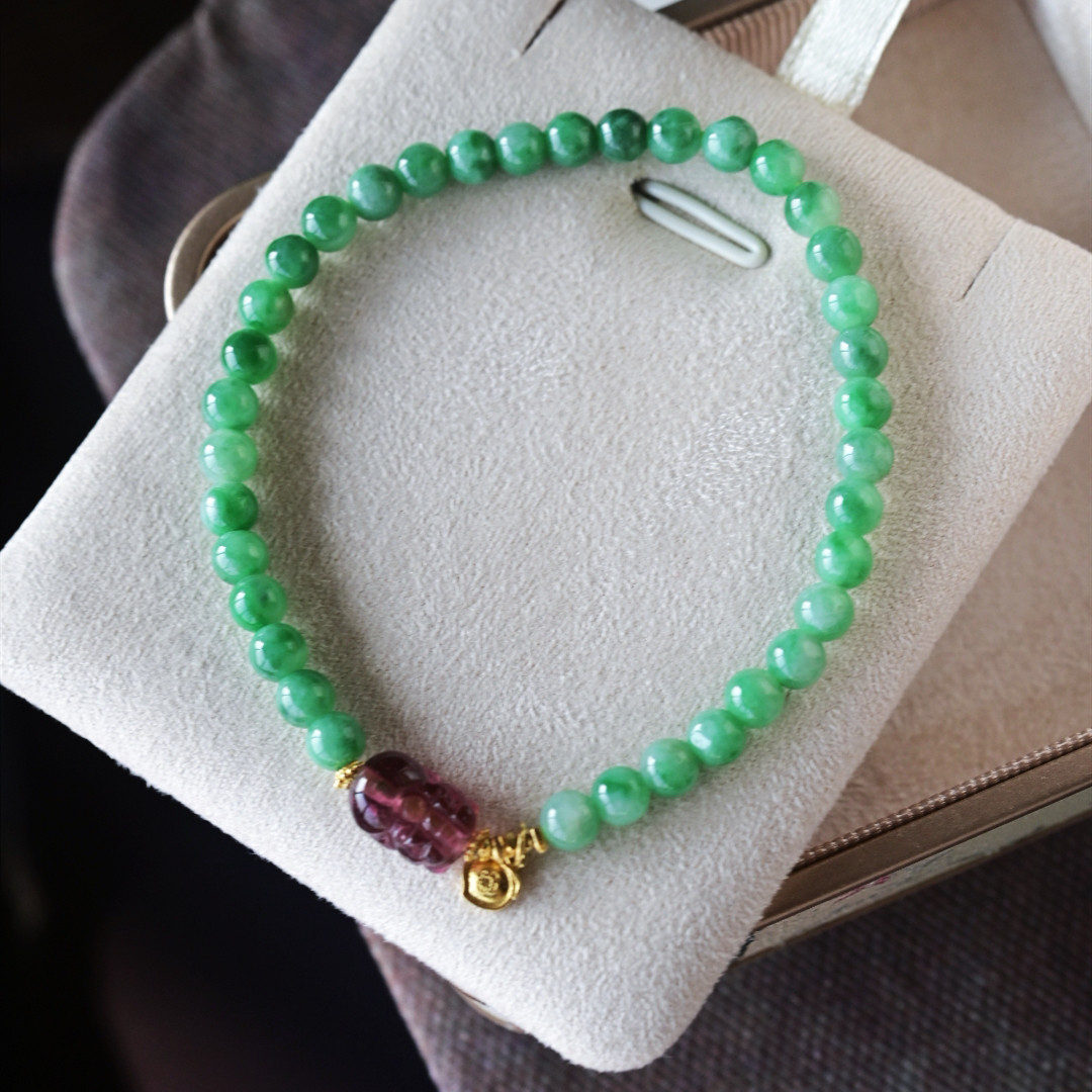 一斤钻戒 一物一图 天然缅甸A货翡翠手串 色泽亮丽 18K金粉碧玺,珠宝/钻石/翡翠,手链/手串,淘宝优惠券,粉丝福利购,淘宝优惠卷