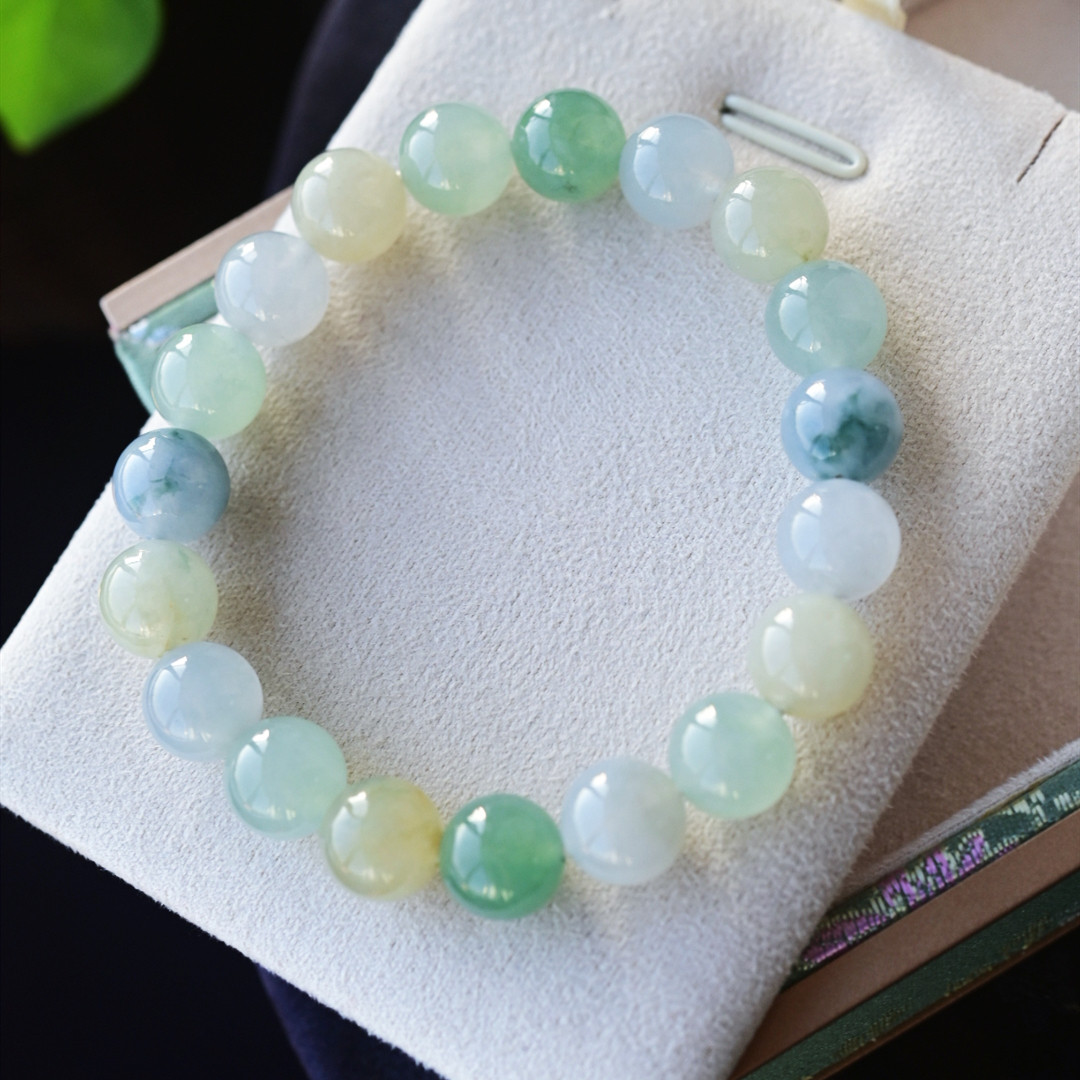 一斤钻戒 天然缅甸A货翡翠手串 翡翠多宝圆珠串