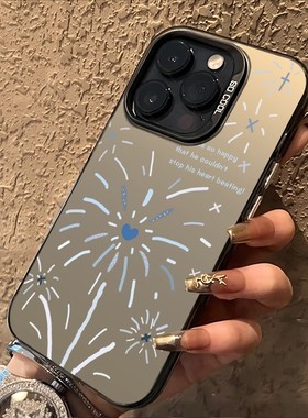 蓝色烟花适用于iphone15手机壳vivo华为pura70小米14oppo彩银硬壳