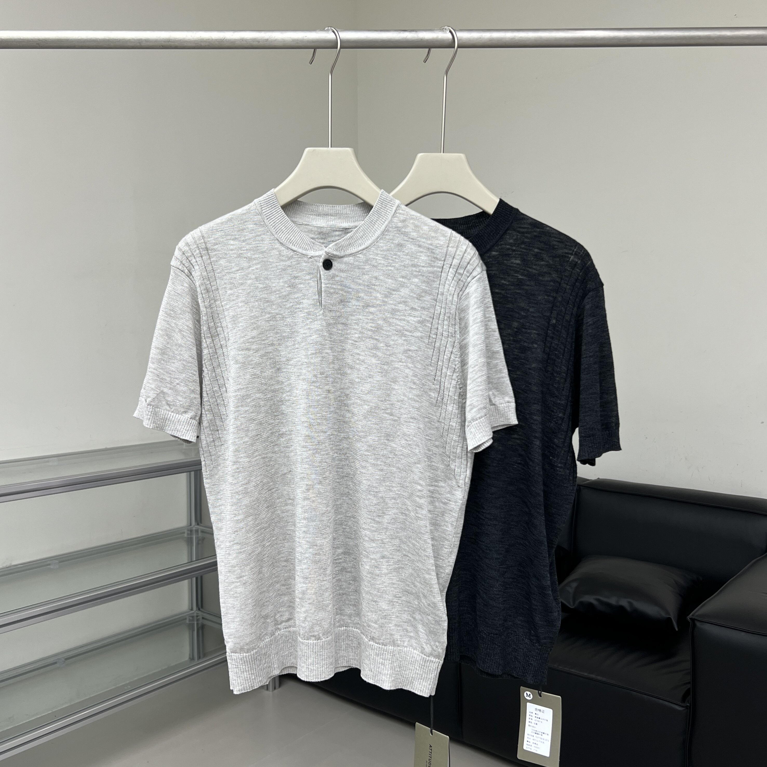 棒球领t透气薄款针织短袖T恤亨利领简约垂感老钱风休闲打底衫内搭