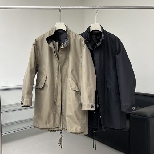 美式复古潮流兔绒皮草中长款立领派克服男拼羽绒服风衣男生外套