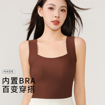 批发冬季无痕保暖背心肌底衣带胸垫内搭发热女磨毛可外穿打底上衣