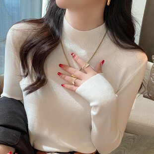 包芯纱面料 2025新款打底衫秋冬内搭半高领薄款毛衣针织爆款上衣