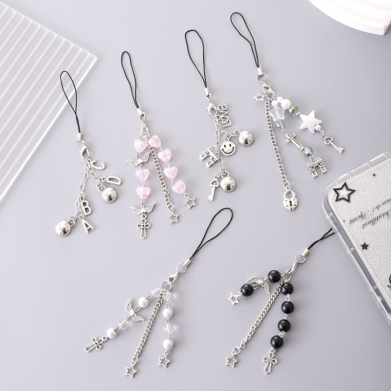 新款十字架挂件手机壳钥匙扣挂链手工串珠金属链条精美小礼品挂饰