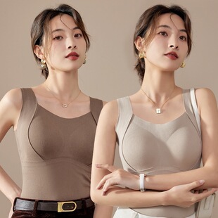 秋冬新款羊绒腈纶保暖内衣带胸垫一体式免穿文胸百搭可外穿背心女
